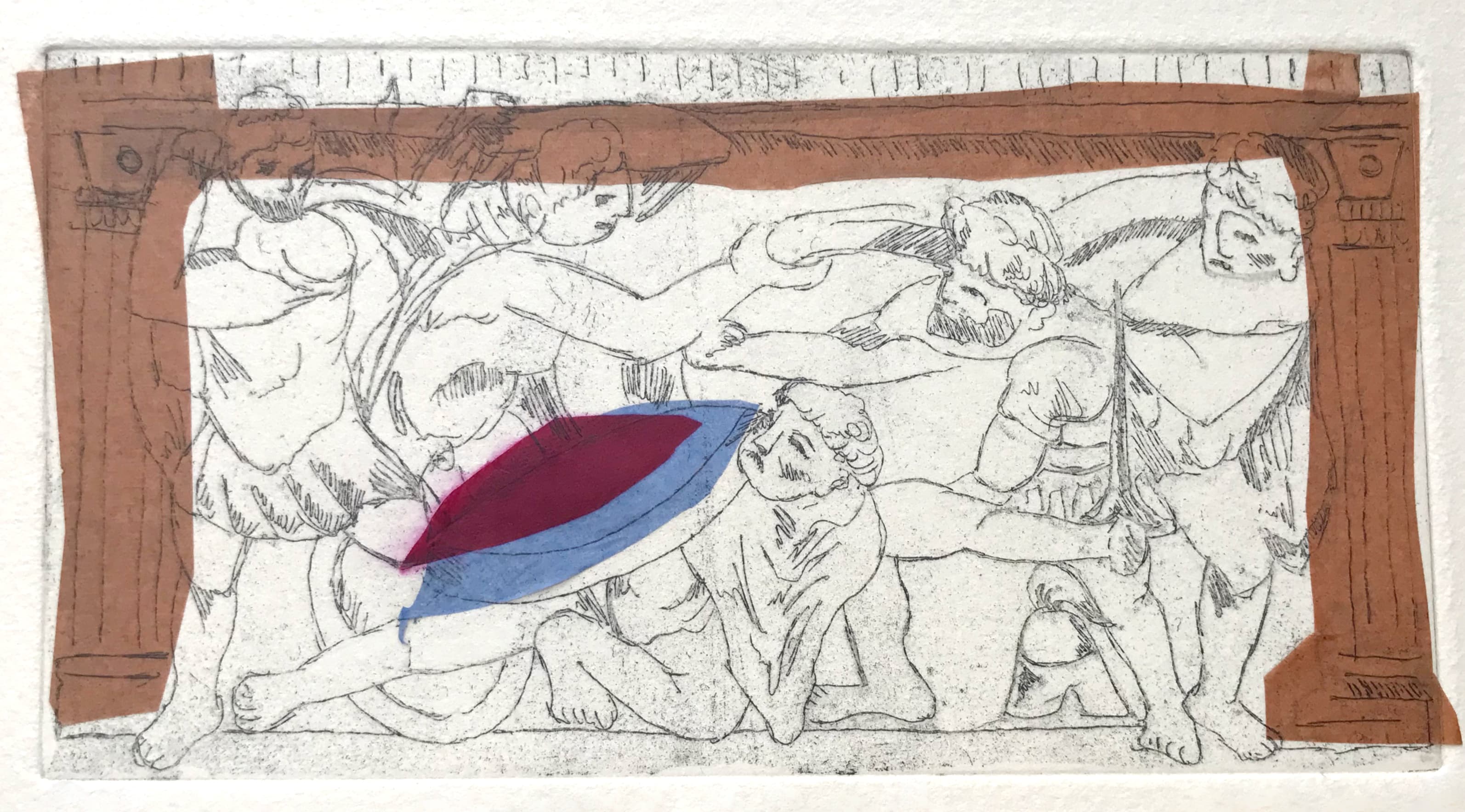 Etching of urn with chine colle