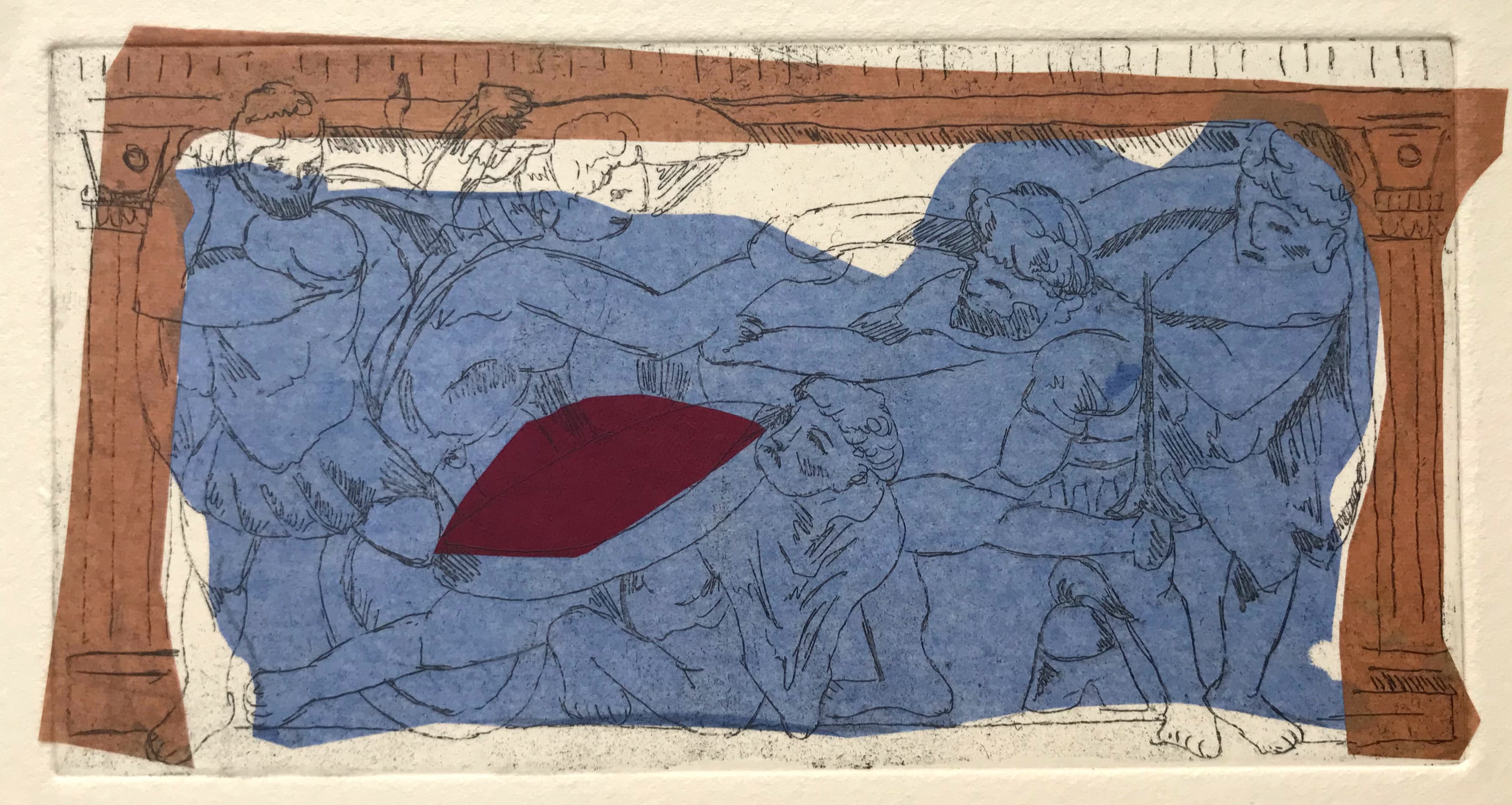 Etching of urn with chine colle