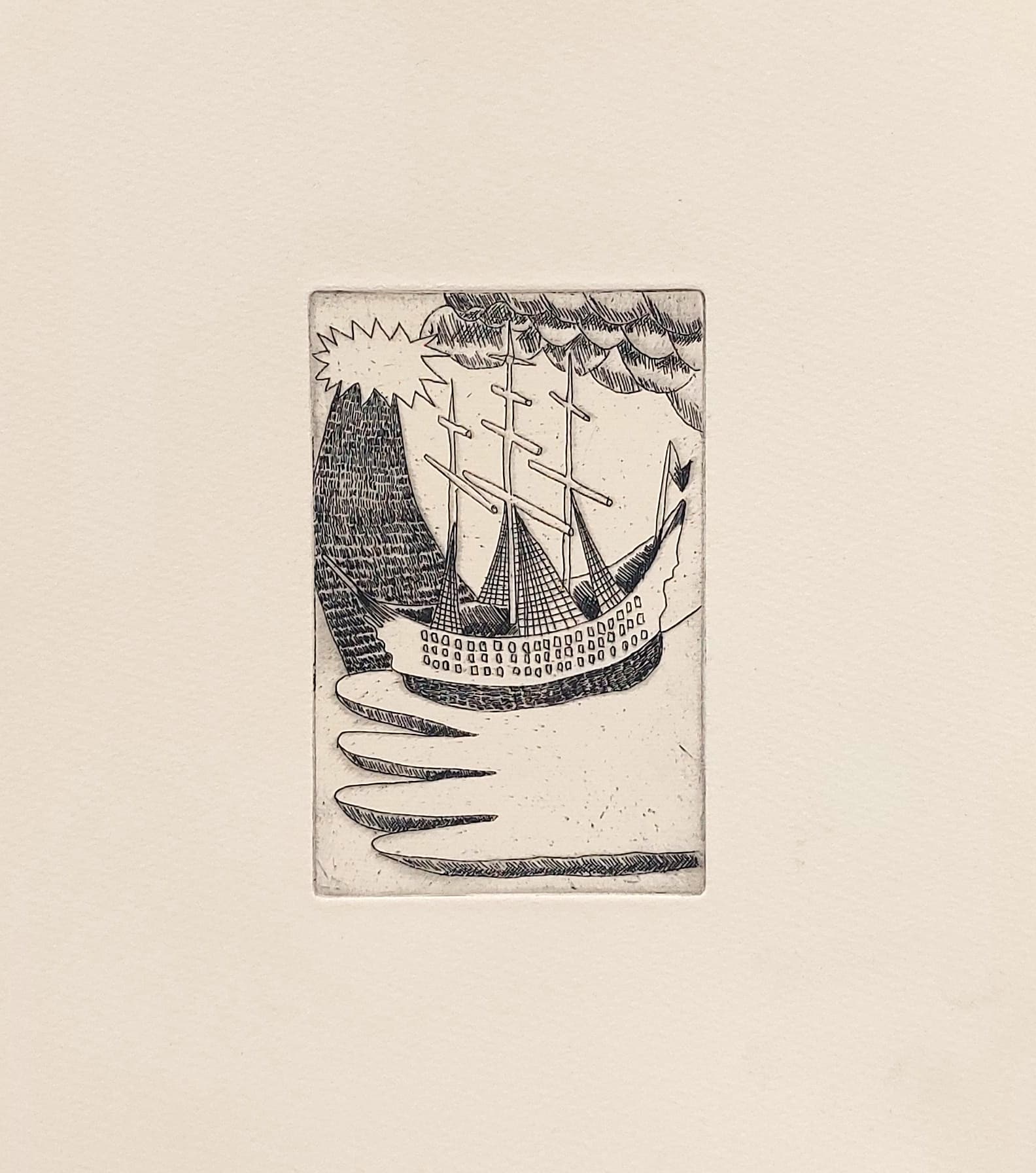 Etching of a ship